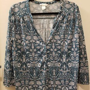 H&M Top Floral Green Long Sleeve - Size M